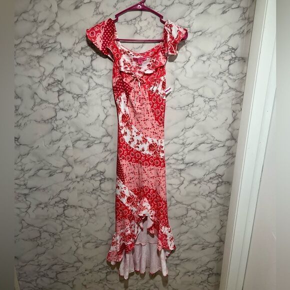 Betsey Johnson La Napoule English Rose Patchwork Ruffled High-Low Dress - Picture 2 of 8